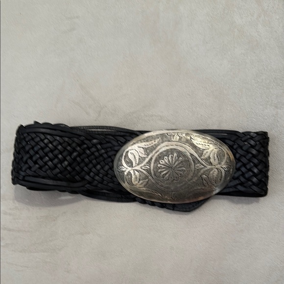 Made Morracco Black Braided Belt with Silver Buckle leather unique - Picture 3 of 11